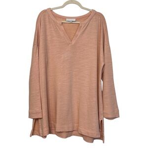 PureJill Organic Cotton V Split Neck Sweatshirt Top Salmon Pink XL Cozy Casual